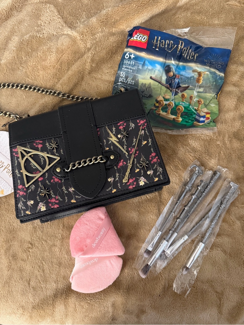 Harry Potter Floral Black Crossbody Purse